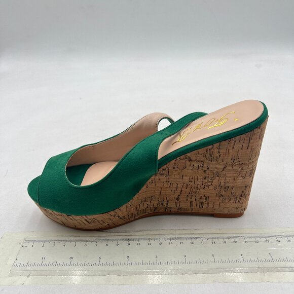 FOWT Green Peep Toe Slingback Platform Wedge High Heel Buckle Open Toe Sandals - Picture 2 of 8